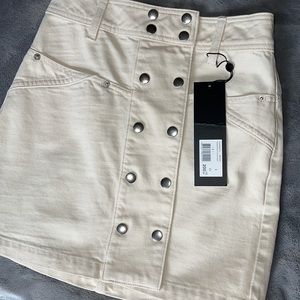 The kooples snap front denim skirt in natural